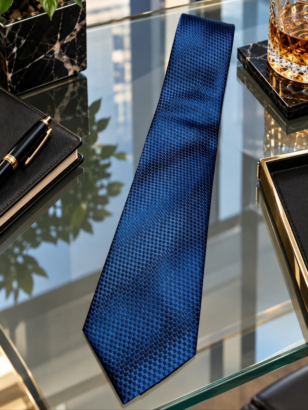 Gigante Moda Textured Deep Blue Men's Tie - Hand Made. Stylish Formal Accessory
